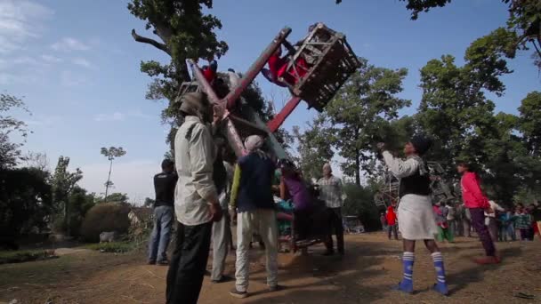 Bardia Nepal January 2014 Traditional Carousel Fairground Maggy Festival Bardia — Stock Video