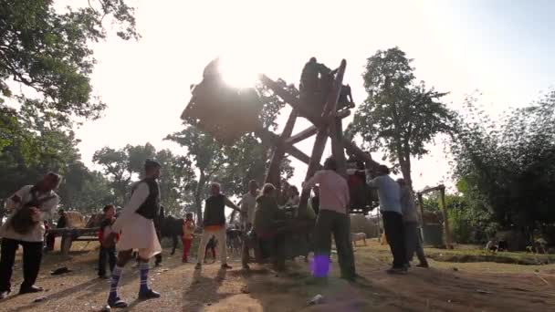 Bardia Nepal January 2014 Traditional Carousel Fairground Maggy Festival Bardia — Stock Video