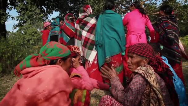 Bardia Nepal January 2014 Traditional Folklore Women Dance Maggy Festival — Stock Video