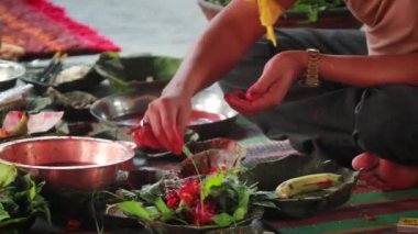 Hindu brahman dua Puja, düğün - Bardia, Terai Nepal için mantra okuma sırasında