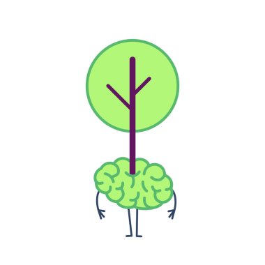 beyaz zemin üzerine yeşil beyin büyüyen vektör konsept illüstrasyon izole beyin dışarı büyüyen ağaç
