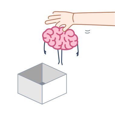 Kutudan koyarak beyin beyaz arka plan üzerinde vektör kavram çizim sıradışı izole el düz tasarım doğrusal Infographic simgesi kutudan düşünme  