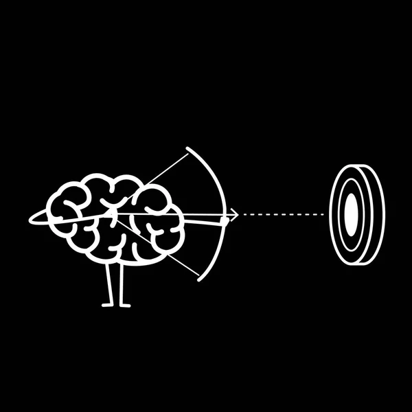 Hjärnan Bågskytt Siktar Mål Svart Bakgrund Konceptet Vektorillustration Sinnet Med — Stock vektor