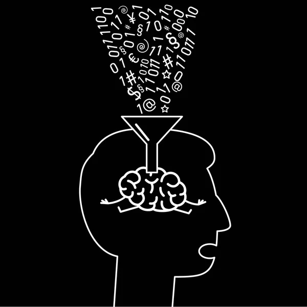 Πλήρωση Χωνί Στον Εγκέφαλο Του Ανθρώπινου Κεφαλιού Μαύρο Φόντο Εικονογράφηση — Διανυσματικό Αρχείο