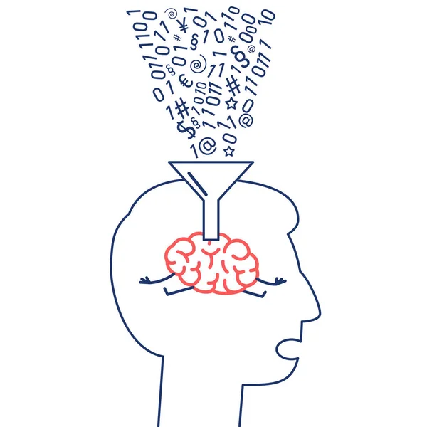 Informationer Fyller Med Tratt Hjärnan Mänskliga Huvudet Isolerade Vit Bakgrund — Stock vektor