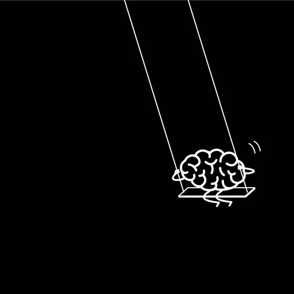 Мозг Качается Качелях Черном Фоне Векторная Концепция Иллюстрация Счастливого Расслабленного — стоковый вектор