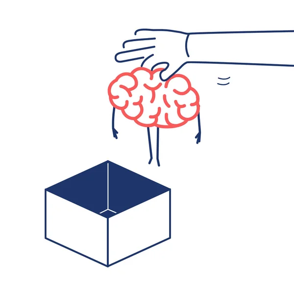 Hand Zetten Hersenen Out Box Geïsoleerd Een Witte Achtergrond Vectorillustratie — Stockvector