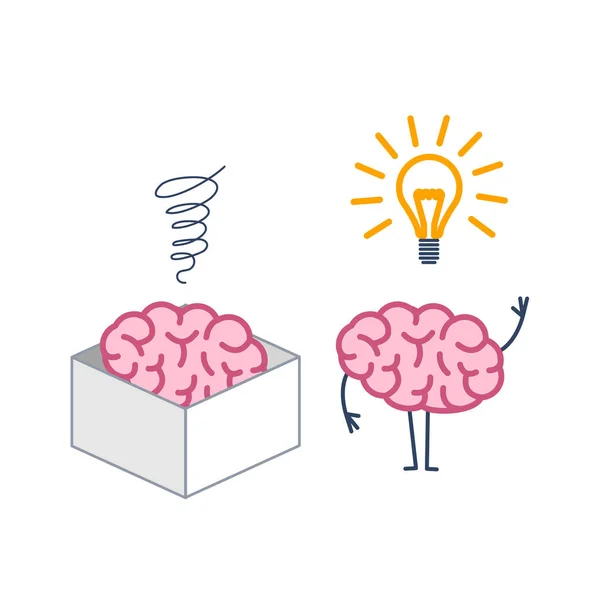 Cerebro Caja Fuera Caja Con Nueva Idea Aislada Sobre Fondo — Vector de stock