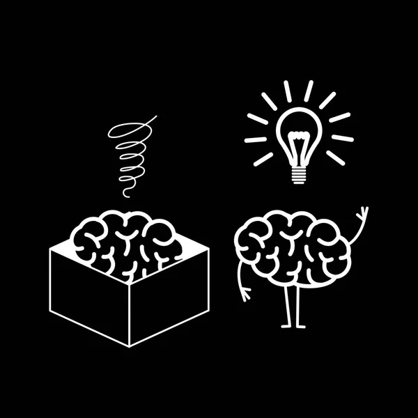 脑子在箱子和出框与新的想法在黑背景 向量概念例证从箱子的想法 — 图库矢量图片
