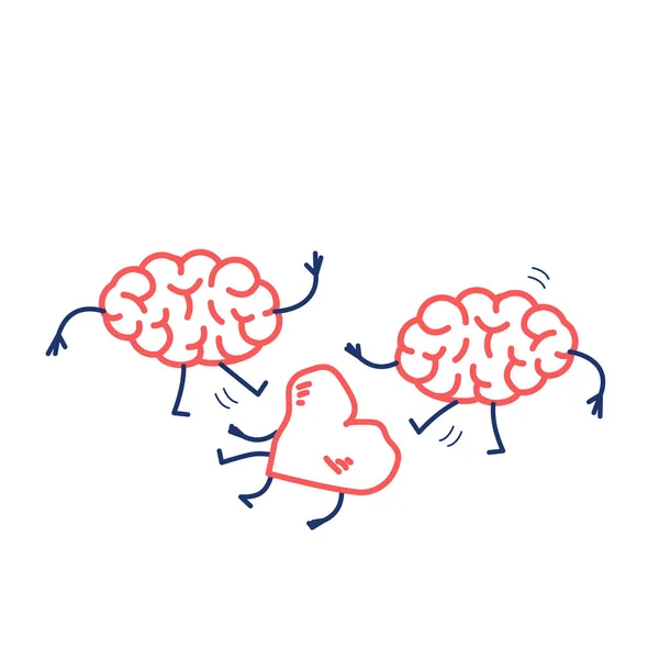 Två Hjärnor Som Angriper Hjärtat Isolerad Vit Bakgrund Vektor Konceptet — Stock vektor