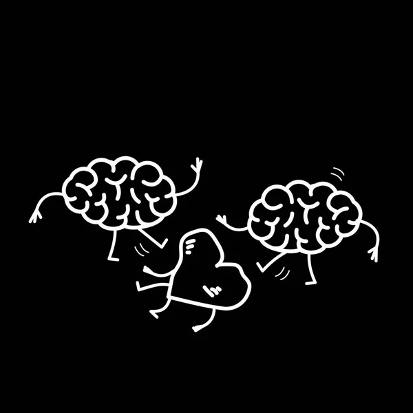 Due Cervelli Che Attaccano Cuore Sfondo Nero Concetto Vettoriale Illustrazione — Vettoriale Stock