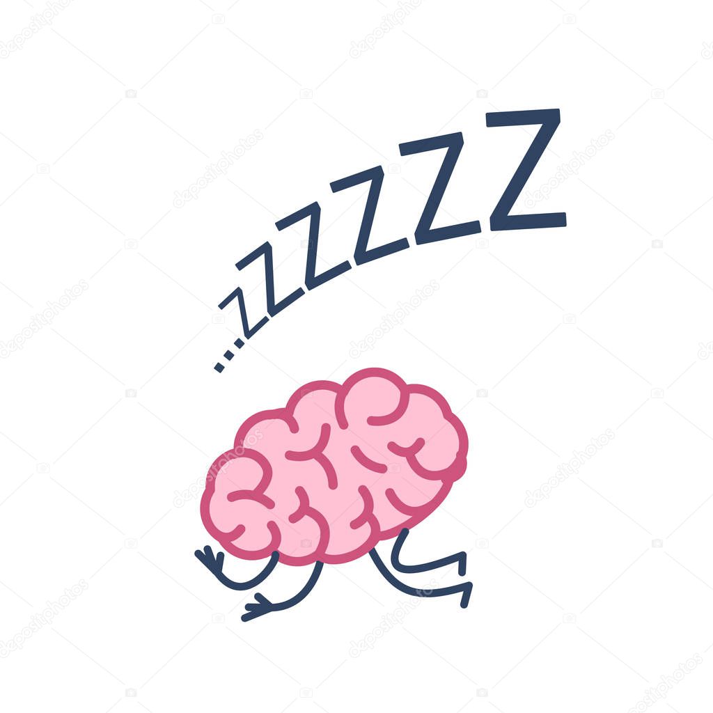 Sleeping brain isolated on white background, Vector concept illustration of inactive mind, flat design linear infographic icon 