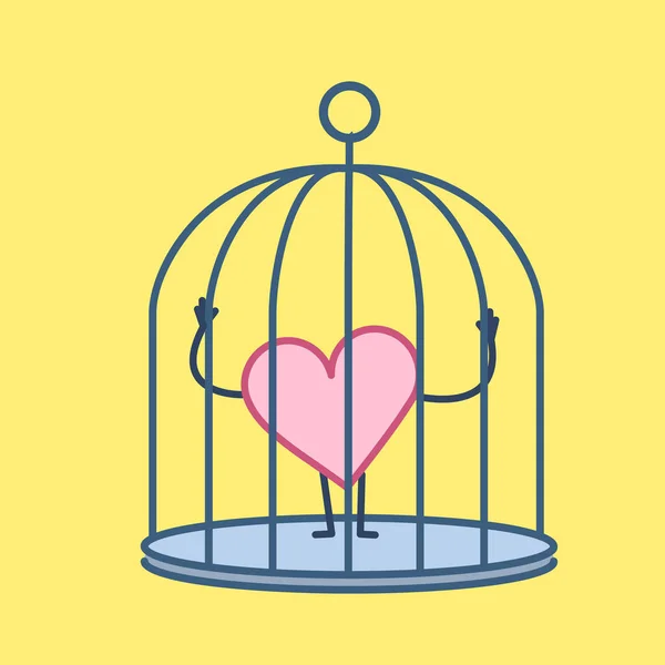 Coeur Enfermé Cage Sur Fond Jaune — Image vectorielle