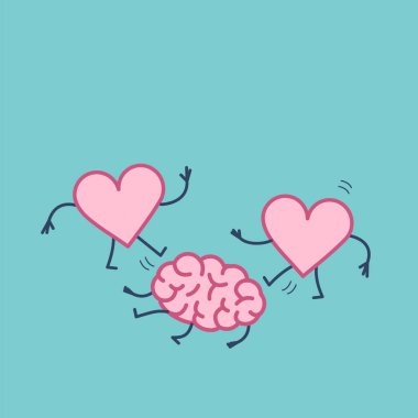 İki yerde mavi zemin üzerine saldıran beyin kalpler