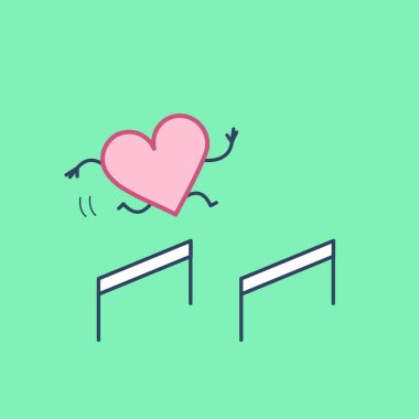 kalp yeşil arka plan üzerinde engellerin üzerinden atlama