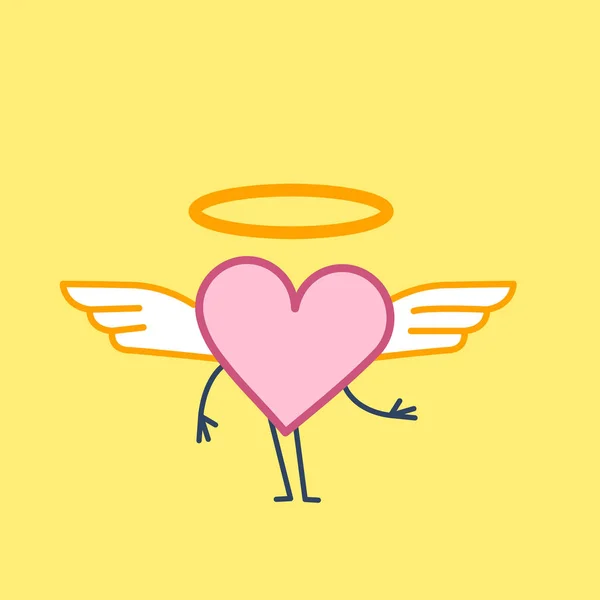 Divine Heart Soul Wings Golden Halo Yellow Background — Stock Vector