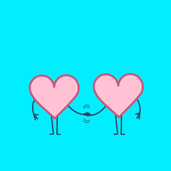 Dos Corazones Apretón Manos Sobre Fondo Azul — Vector de stock