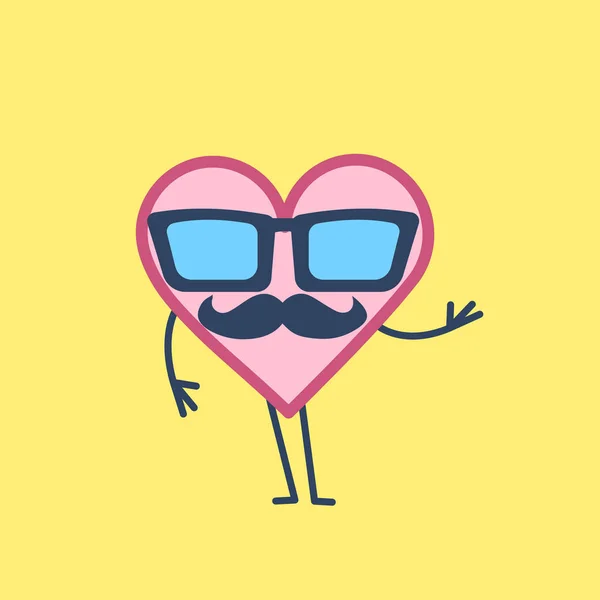 Hipster Heart Sunglasses Moustache Yellow Background — Stock Vector