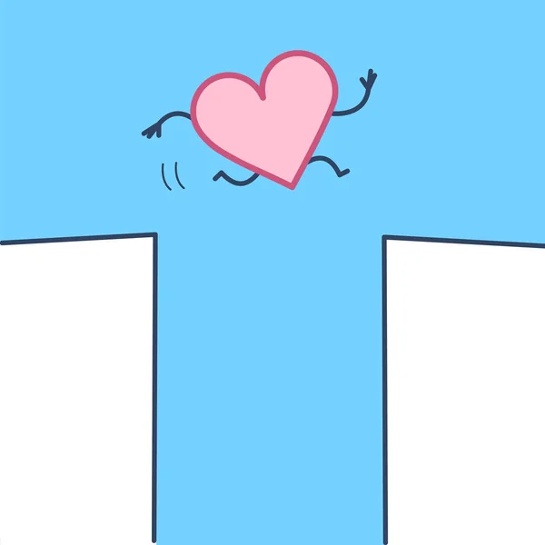 Corazón Saltando Través Brecha Sobre Fondo Azul — Vector de stock