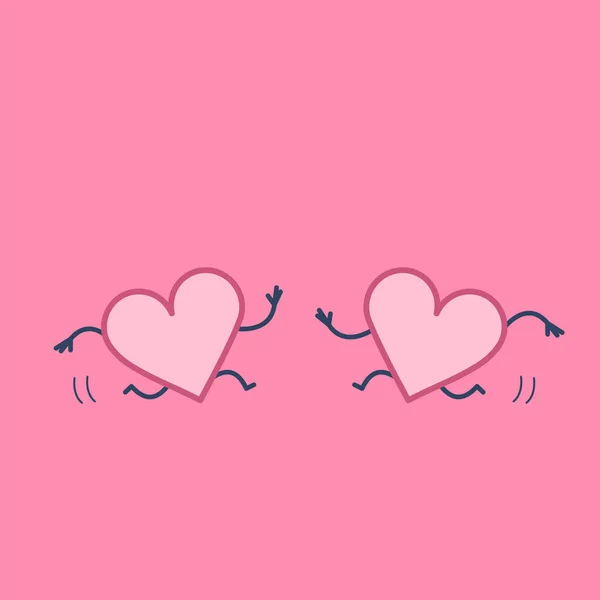 Zwei Verliebte Herzen Die Zusammen Auf Rosa Hintergrund Laufen — Stockvektor