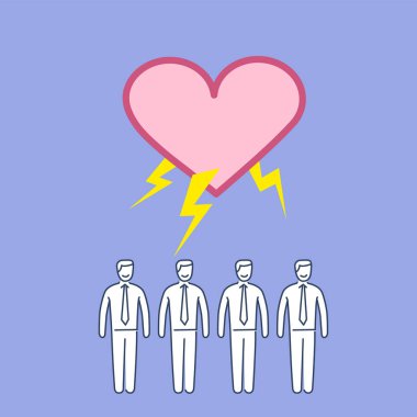 Erkekler ve kalp ile Lightning'ler mor zemin üzerine 