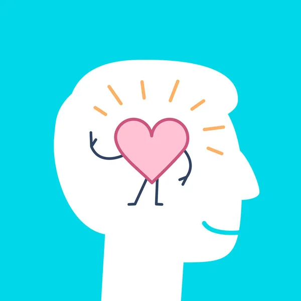 Happy Heart Human Head Icon Blue Background — Stock Vector