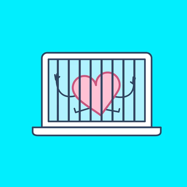 Heart Imprisoned Laptop Screen Icon Blue Background — Stock Vector