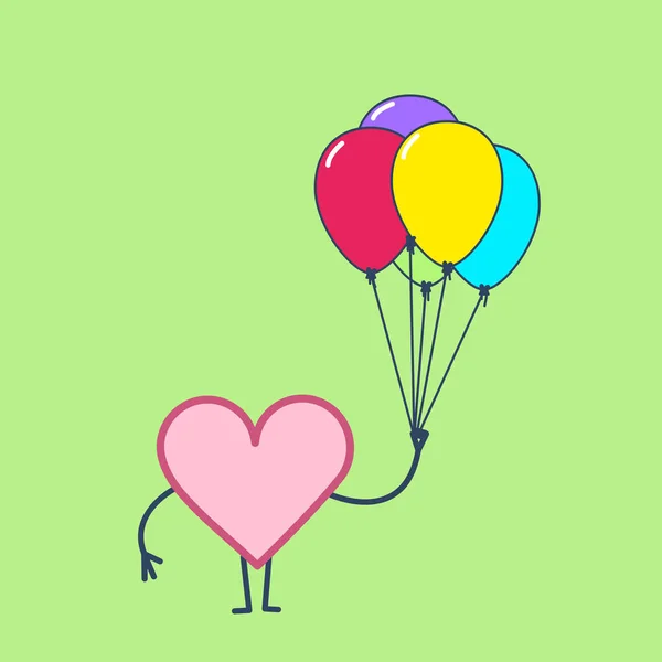 Herz Mit Aufblasbaren Luftballons Auf Grünem Hintergrund — Stockvektor