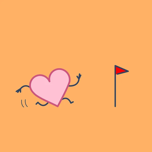 Heart Running Goal Marked Flag Icon Orange Background — Stock Vector