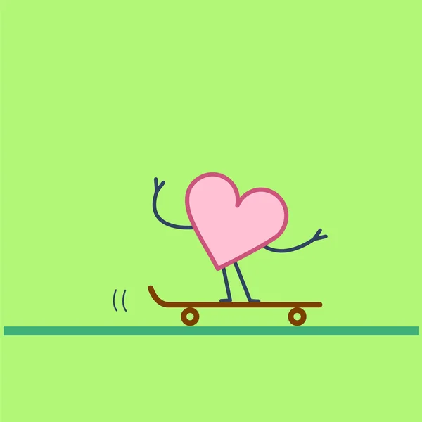 Heart Riding Skateboard Icon Green Background — Stock Vector