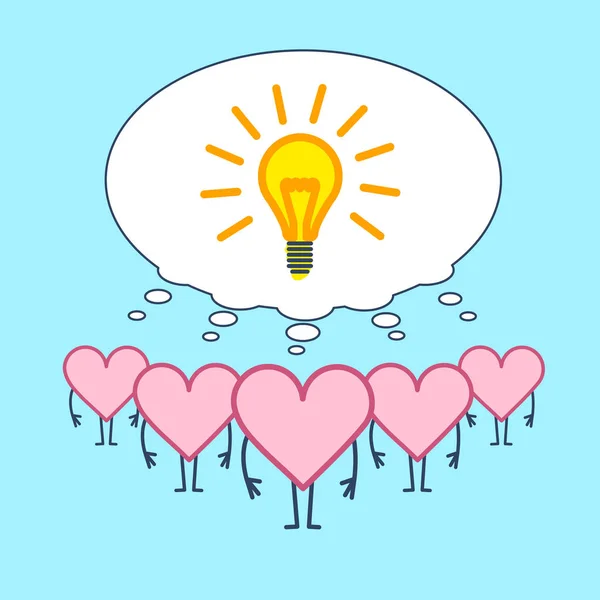 Equipo Del Corazón Con Idea Burbuja Sobre Fondo Azul — Vector de stock