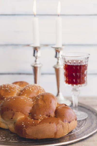 Šabat Nebo Sabbath Kiduš Ceremoniál Složení Tradiční Sladké Čerstvé Loaf — Stock fotografie