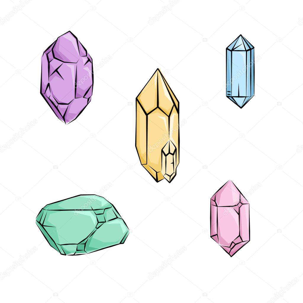 Minerals, Crystals, Gems and Diamonds Simple Isolated Set