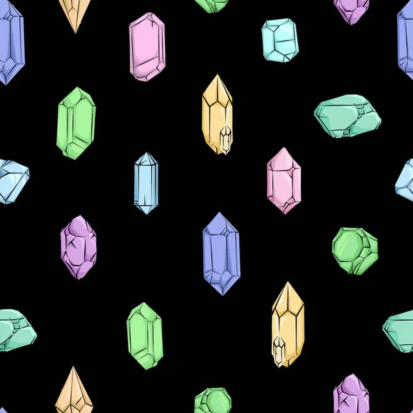 Мінерали Кристали Дорогоцінні Камені Алмази Безшовний Візерунок — стоковий вектор