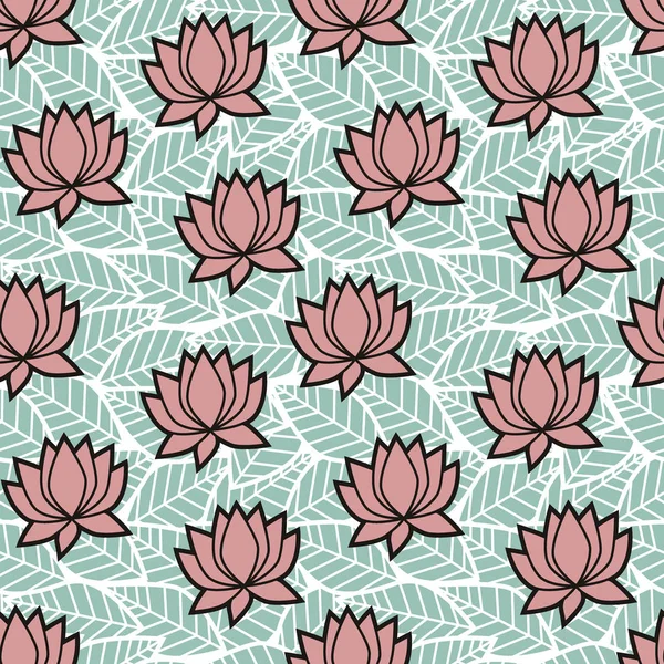 Lotus orientalischen Lilien auf den Blättern Muster — Stockvektor