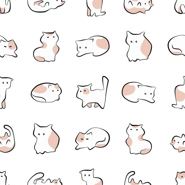 Kot Słodkie strony ciągnione jednolity wzór w stylu szkicu — Wektor stockowy