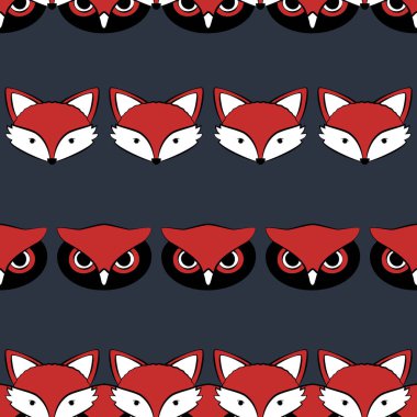 FOW ve baykuş sevimli hayvan Dikişsiz desen vektör