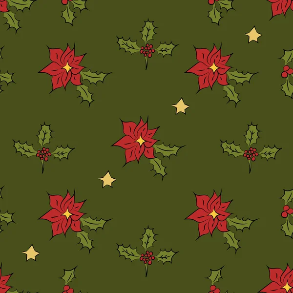 Kerst patch logo, geschenk, Maretak naadloze patroon — Stockvector