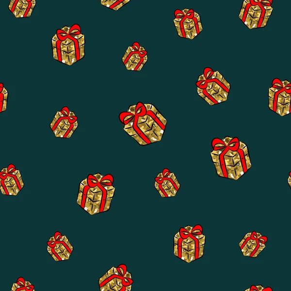 Christmas gift box rood, inpakpapier naadloze patroon — Stockvector