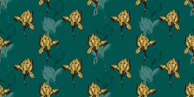 Manolya altın glitter Tekstil skecth mürekkep el ile seamless modeli çizilmiş