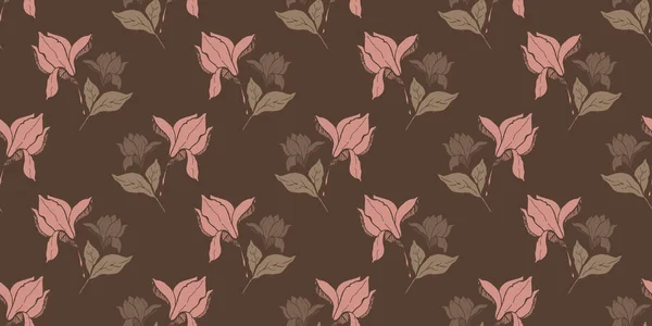 Magnolienblütenskizze mit Tusche von Hand gezeichnet nahtloses Muster — Stockvektor