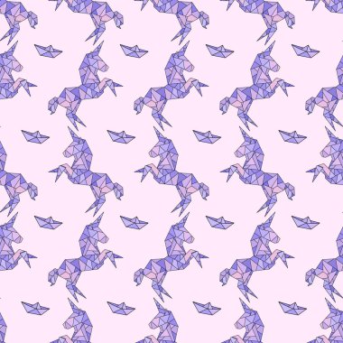 Tek boynuzlu at pegas origami poligonal tarzı desen