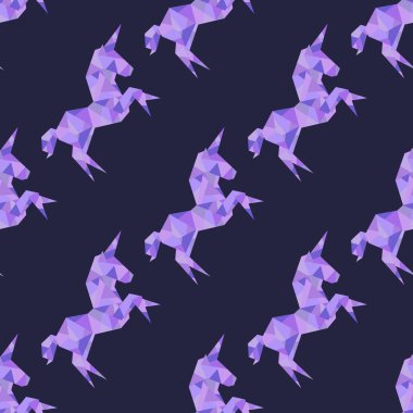 Tek boynuzlu at origami stil poligonal Dikişsiz desen