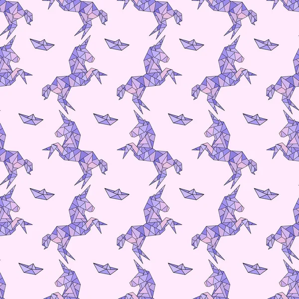 Unicornio pegas en origami patrón de estilo poligonal — Vector de stock