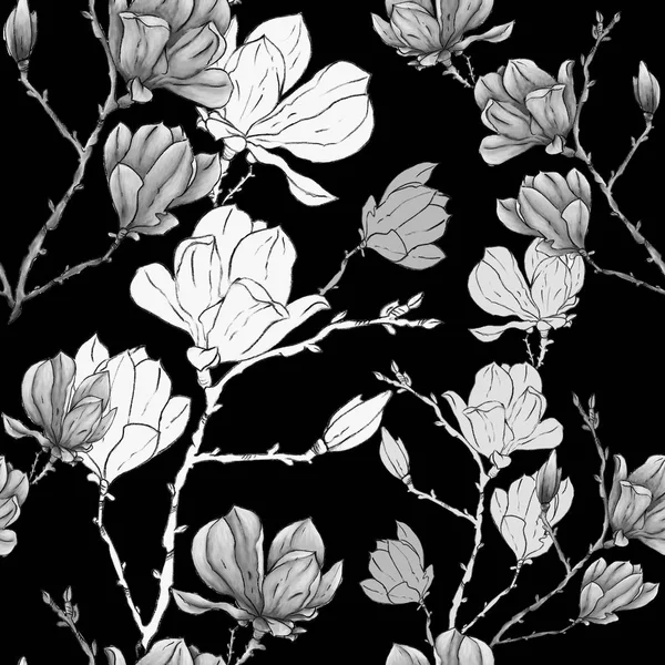 Magnolia o flor sacura dibujo a mano pastel patrón sin costuras — Foto de Stock