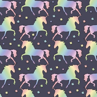 Tek boynuzlu at. Gökkuşağı desen