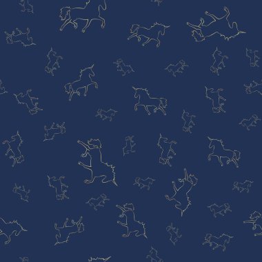 siluet büyülü altın tek boynuzlu at. Büyülü hayvan tekrar desen