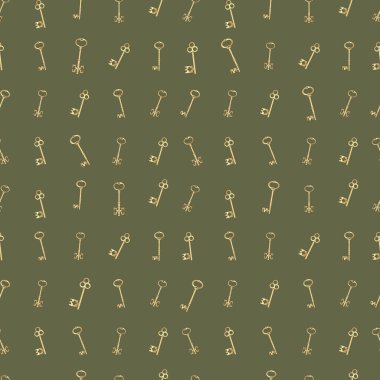 Anahtar Vintage tarzı, antika koleksiyonu. Kapılar Seamless Modeli için Vector silhouettes