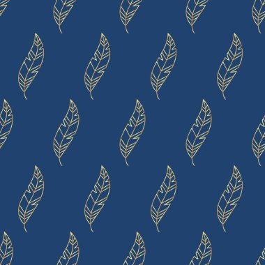 Altın tüy yaprağı el çizilmiş dikişsiz desen vektörü
