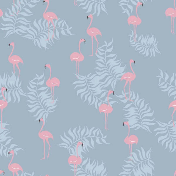 红鹤粉红鸟龟背竹叶无缝图案 — 图库矢量图片